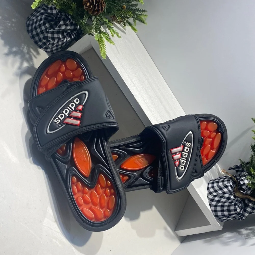 Adidas Retossage Slides Black Orange Massage Footbed Sandals Men 8 Women 9